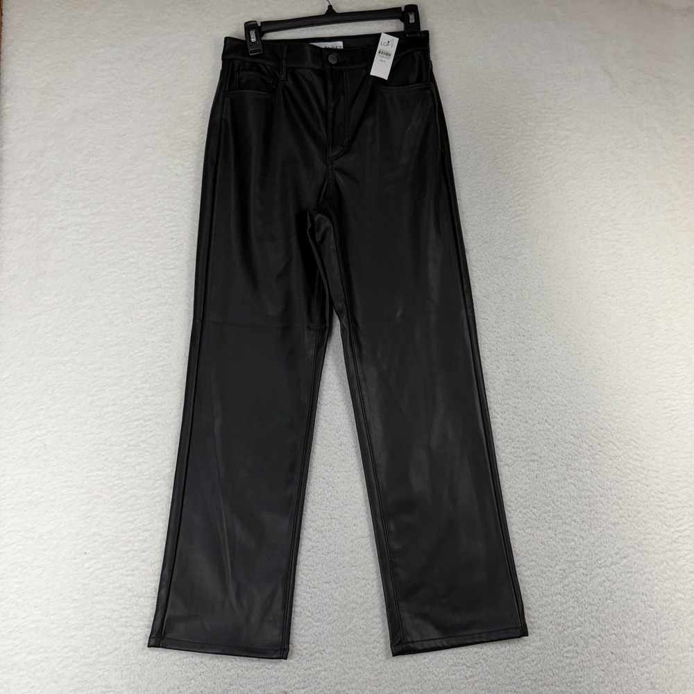Loft Faux Leather Pants Womens 26/2 (27x27) Black High Rise Wide Straight New